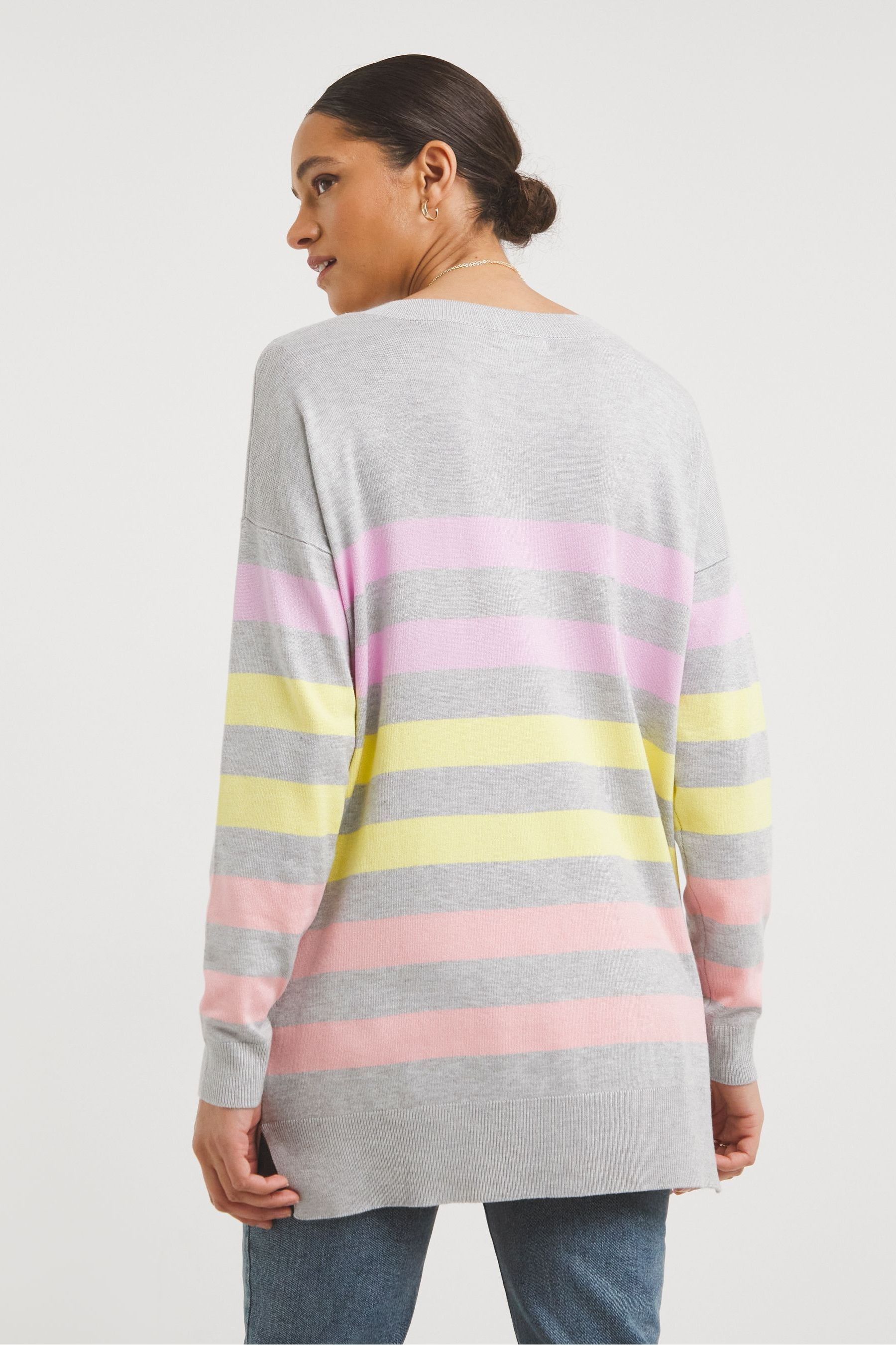 Buy JD Williams Grey Stripe Slouchy V Neck Tunic Jumper from the