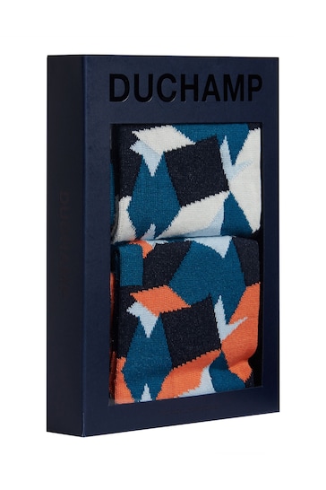 Duchamp Mens Blue 2 Pairs Gift Set Cube Socks