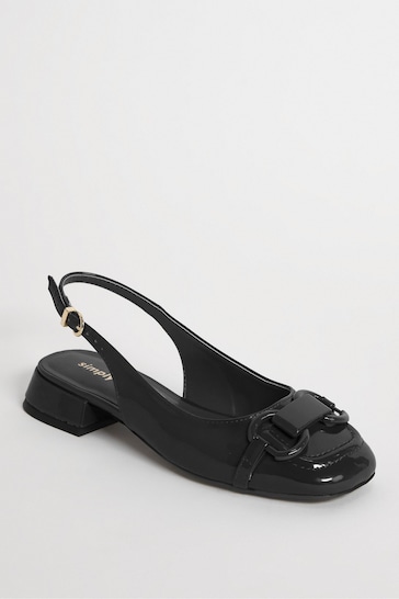 Simply Be Snaffle Trim Slingback Black Shoes in Extra Wide Fit