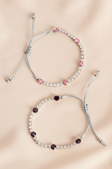 Silver Plated Birthstone Cupchain Sparkle Pully Bracelet