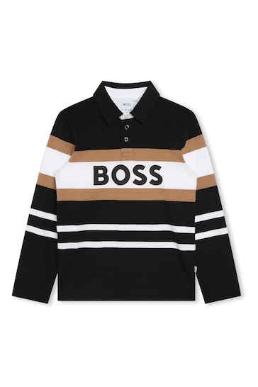 BOSS Black Colourblock Long Sleeve Polo Shirt