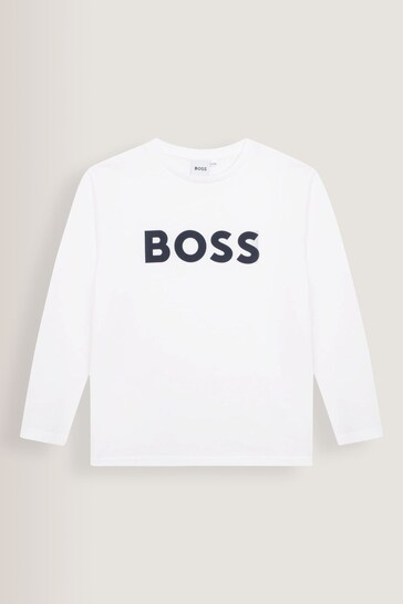 BOSS White Logo Long Sleeve T-Shirt