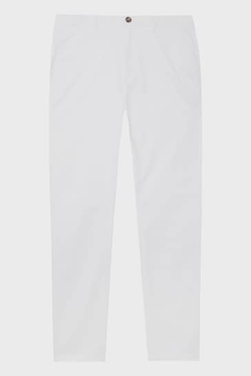 Reiss White Pitch Slim Fit Washed Cotton Blend Chinos