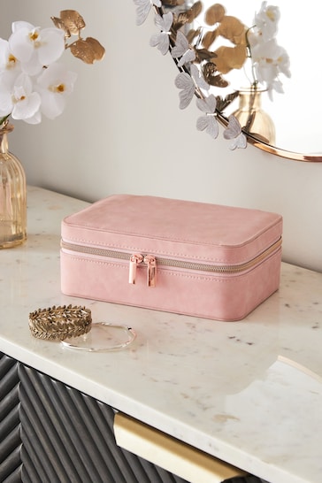 Pink Faux Leather Travel Jewellery Box With Removable Mini Box