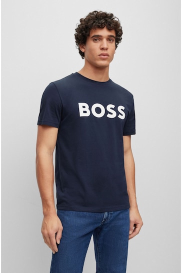 BOSS Dark Blue/White Logo Large Chest Logo T-Shirt