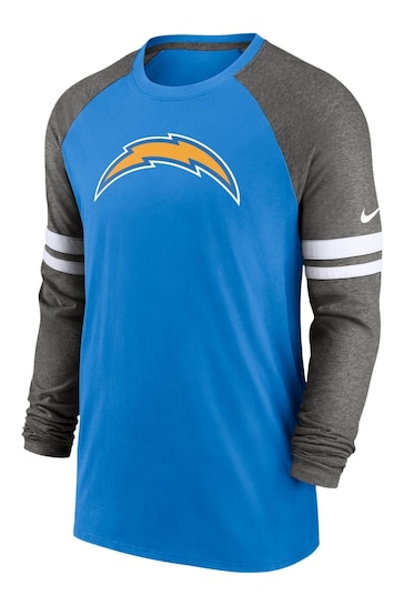 Nike Blue NFL Fanatics Los Angeles Chargers Dri-FIT Cotton Long Sleeve Raglan T-Shirt