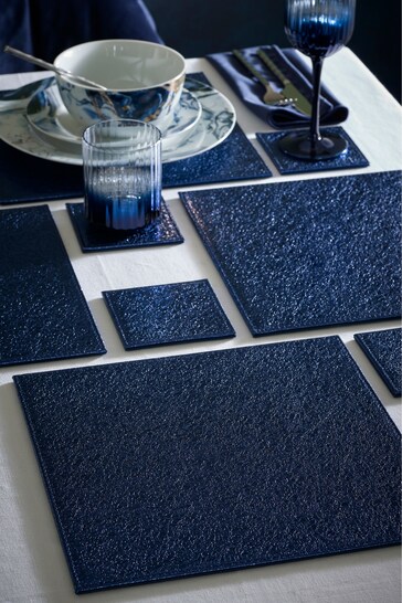 Navy Metallic Faux Leather Placemats and Coasters Set of 4 Placemats & Coasters