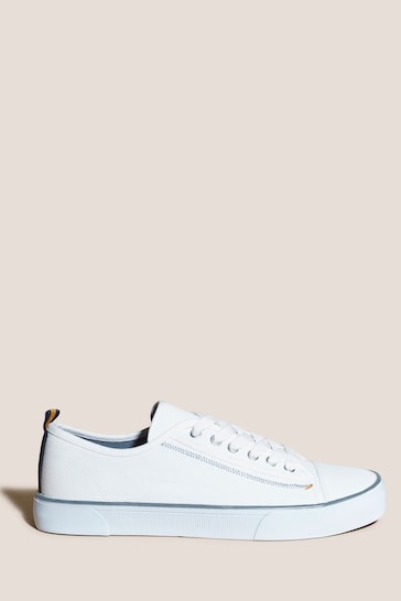 White Stuff White Canvas Lace-Up Plimsoll Trainers