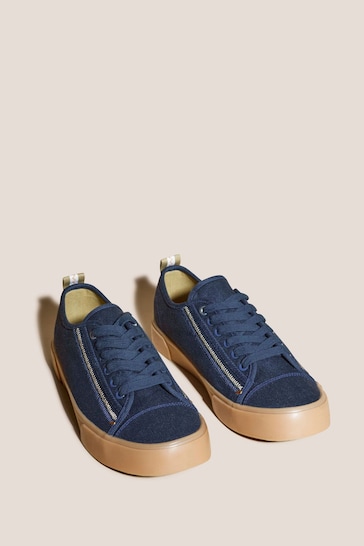 White Stuff Blue Canvas Lace-Up Plimsoll Trainers