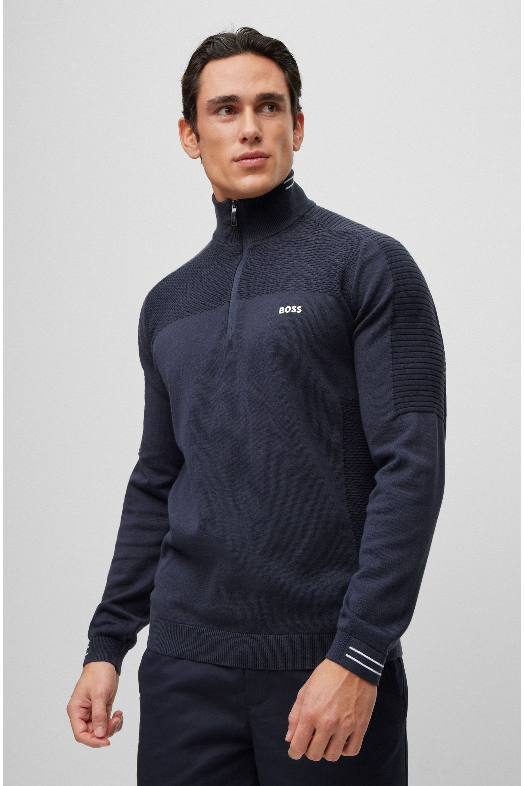 BOSS Blue 100 Cotton Zolet Quarter Zip Jumper