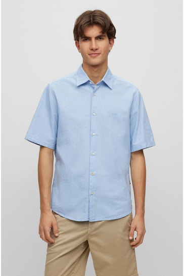 BOSS Blue Regular Fit Short Sleeve Oxford Shirt