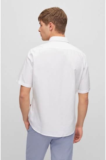 BOSS White Regular Fit Short Sleeve Oxford Shirt