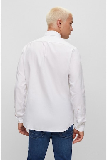 BOSS White Regular Fit Buttondown Oxford Long Sleeve Shirt