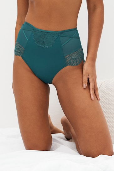 Green/Cream High Rise Tummy Control Lace Knickers 2 Pack