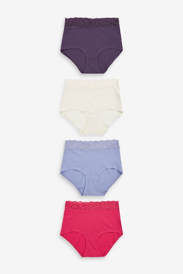 Pink/Purple/Cream Full Brief Cotton and Lace Knickers 4 Pack