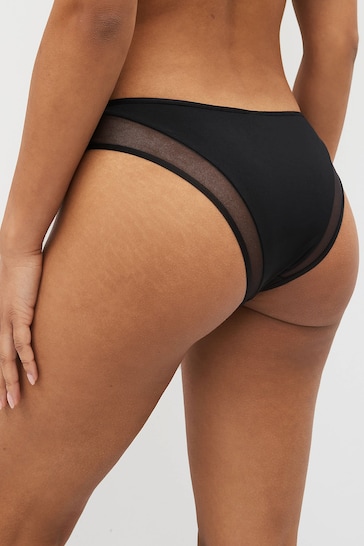 Black Microfibre and Mesh Extra High Leg Knickers