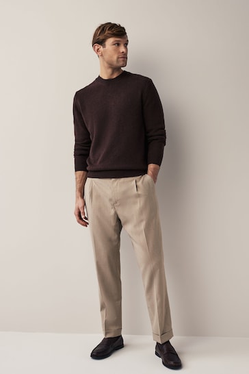 Stone Relaxed Tapered Stretch Smart Trousers