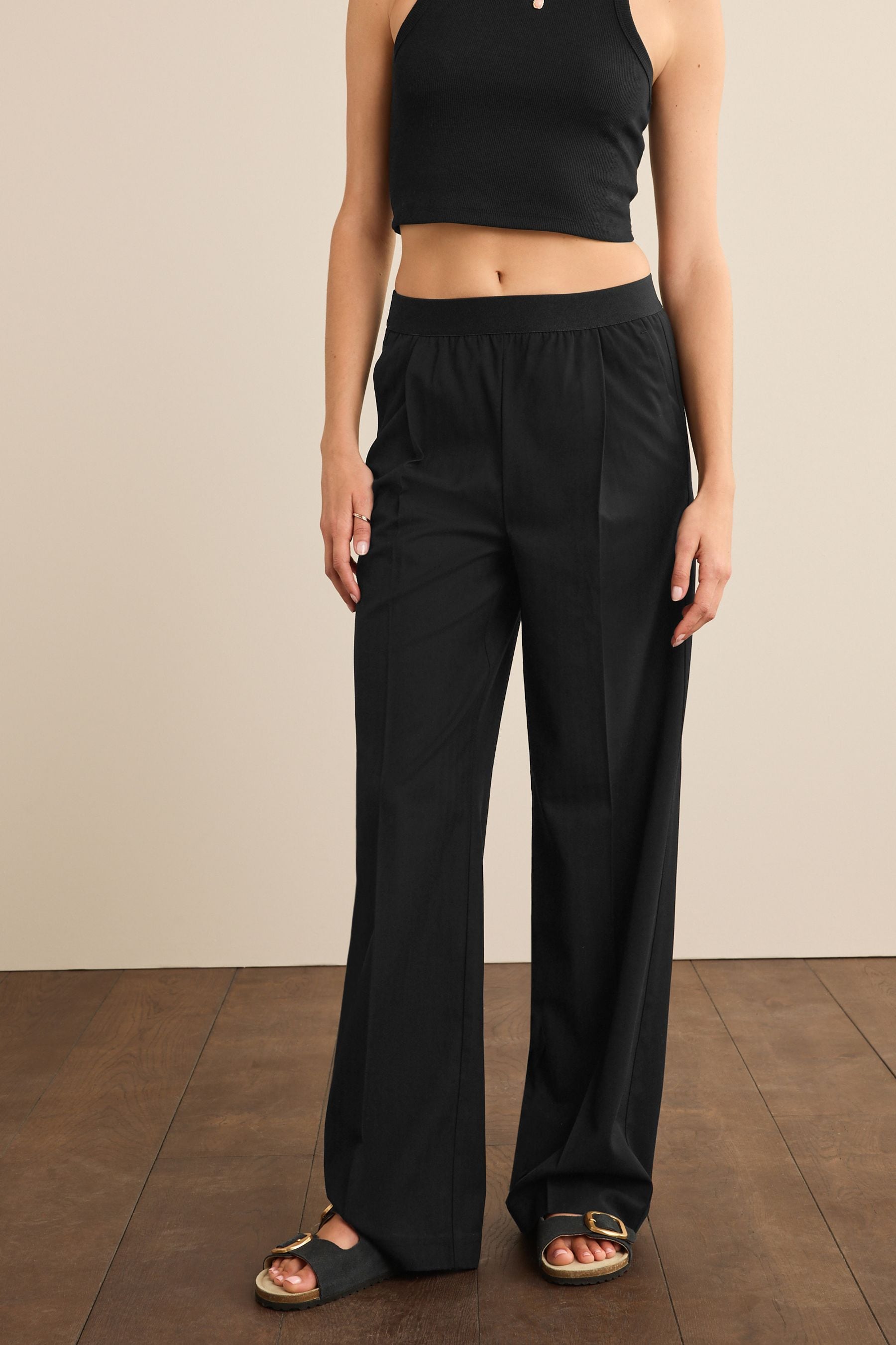 Black mesh stripe high waisted wide leg hot sale trousers