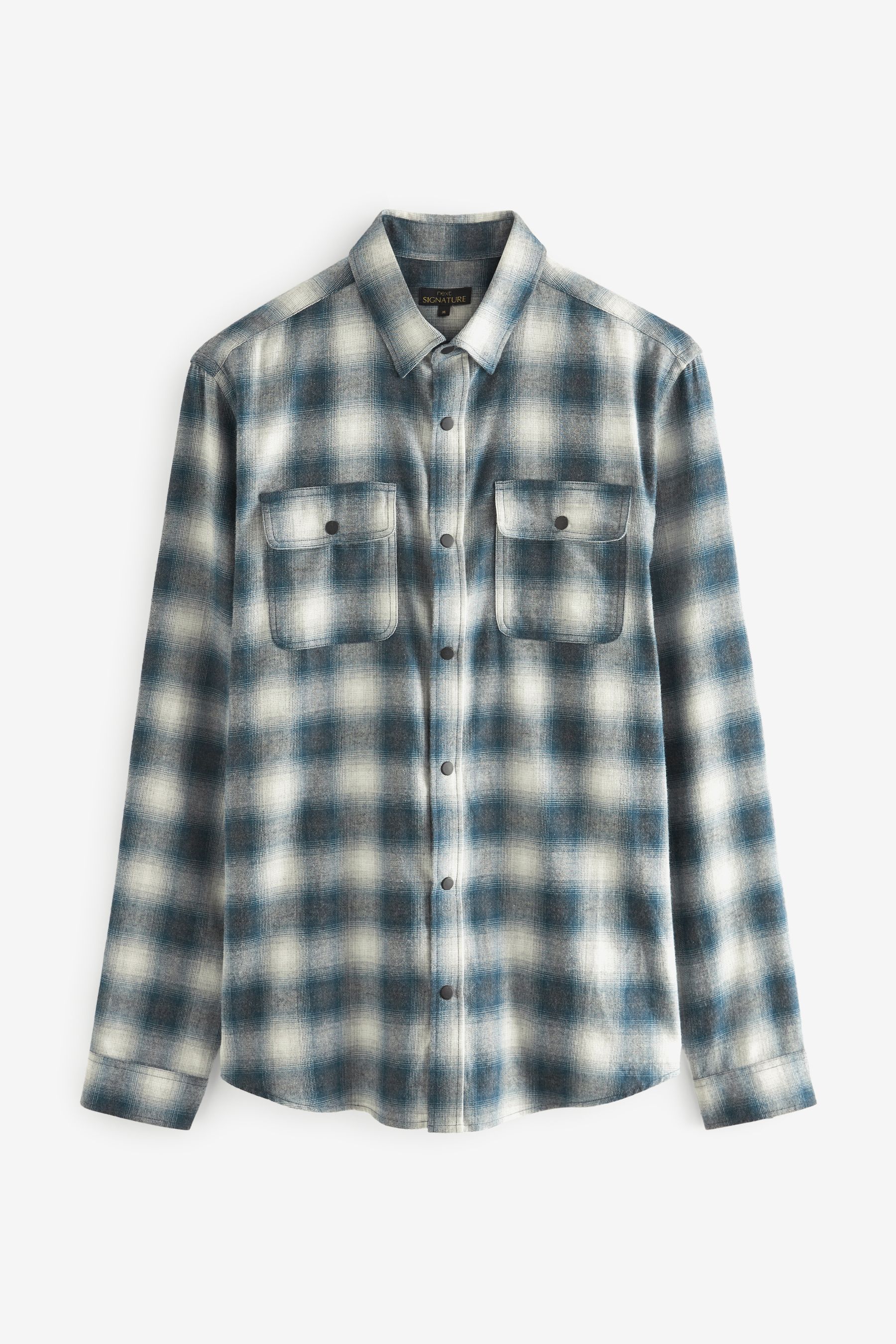 Buy Grey White Signature Brushed Flannel Check Shirt from the Next
