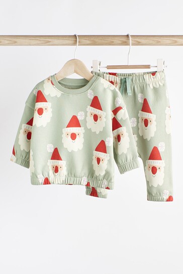Mint Green Christmas Santa Cosy Baby Sweatshirt & Joggers 2 Piece Set (0mths-2yrs)