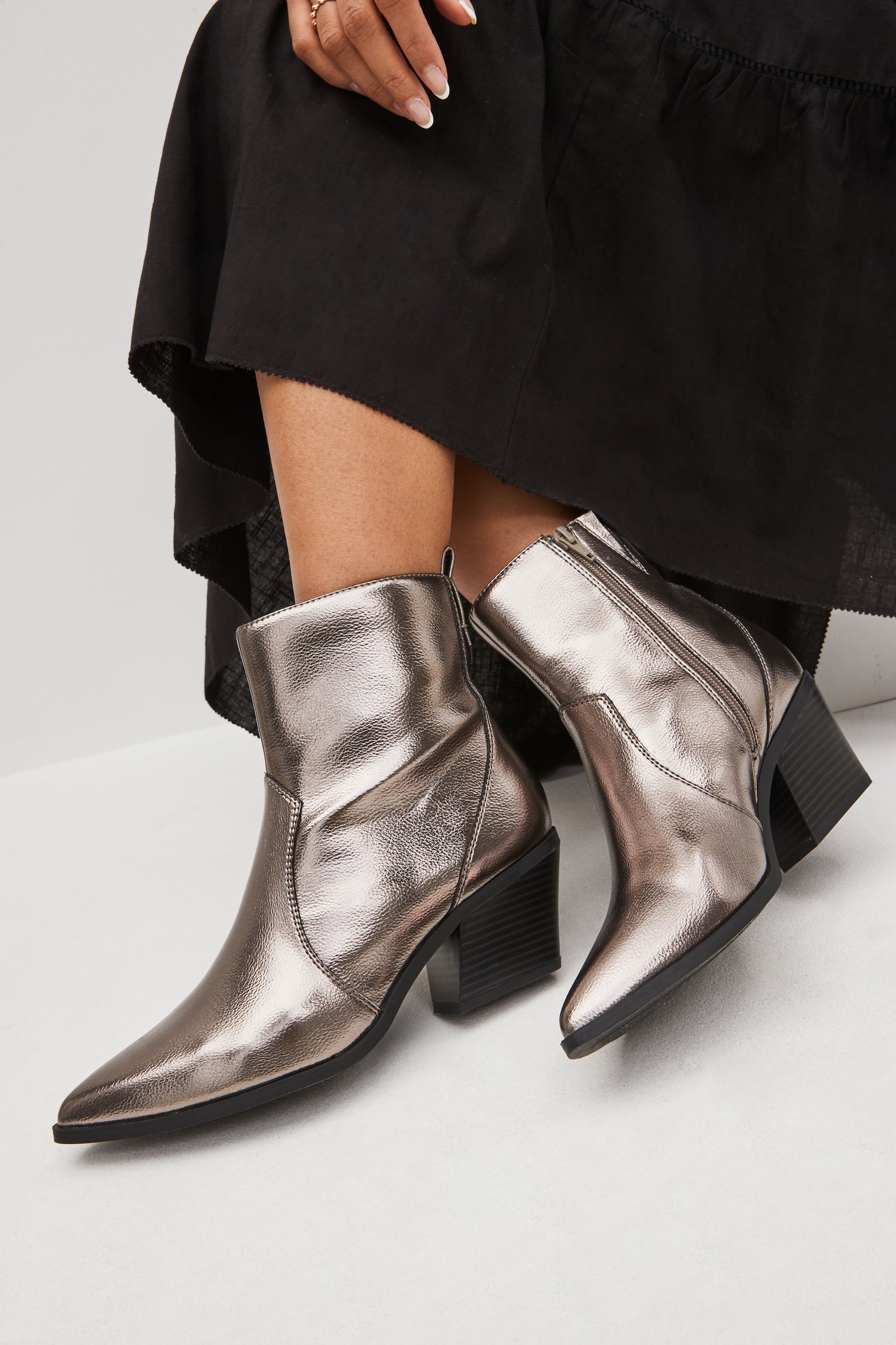 Buy Pewter Silver Forever Comfort Cowboy Western Ankle Boots from