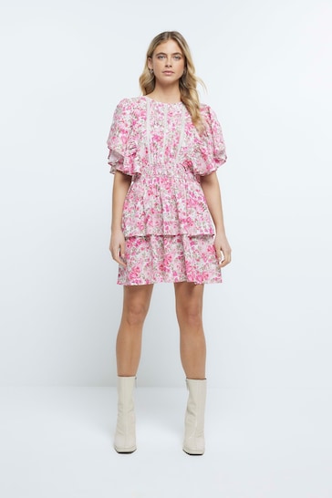 Gucci floral-print tiered dress Patterned Marrone