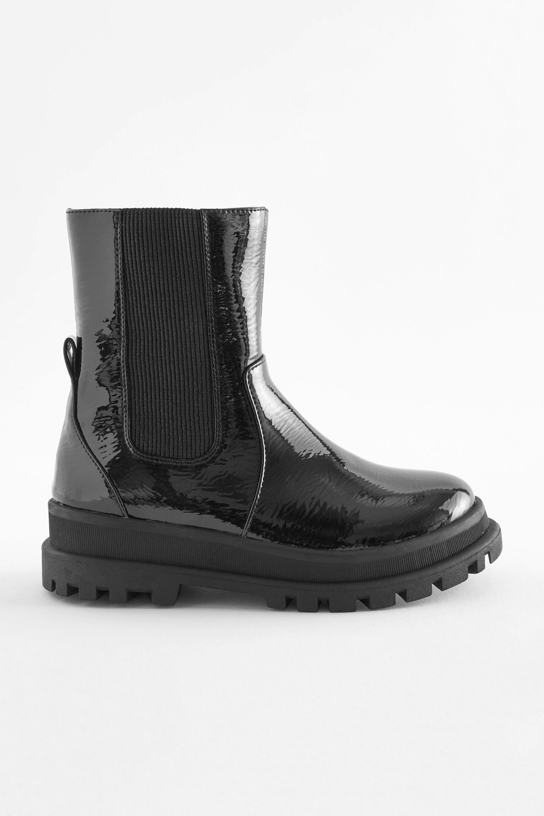 Black patent chunky chelsea boots top