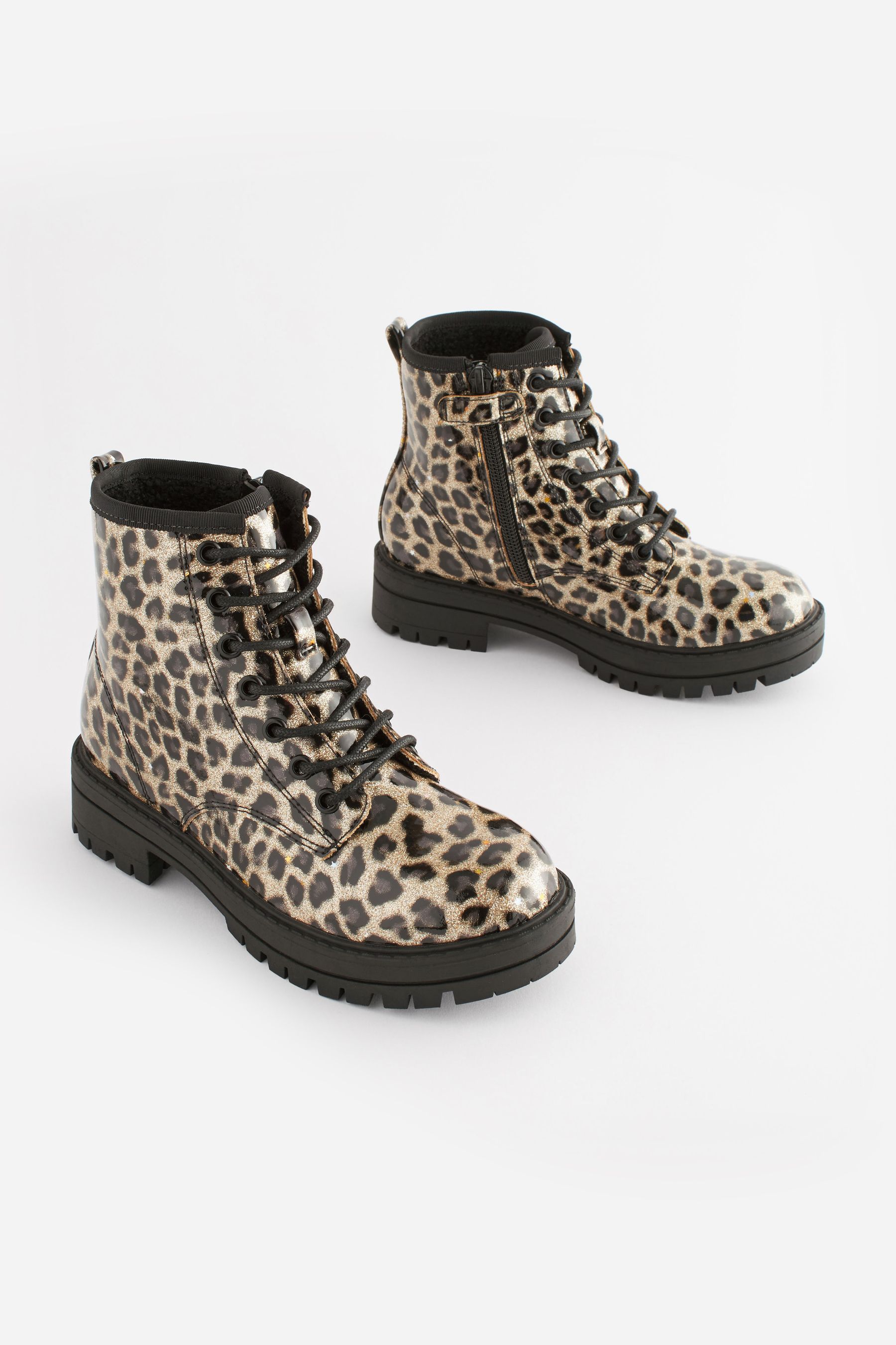 Buy Leopard Print Standard Fit F Warm Lined Lace Up Boots from