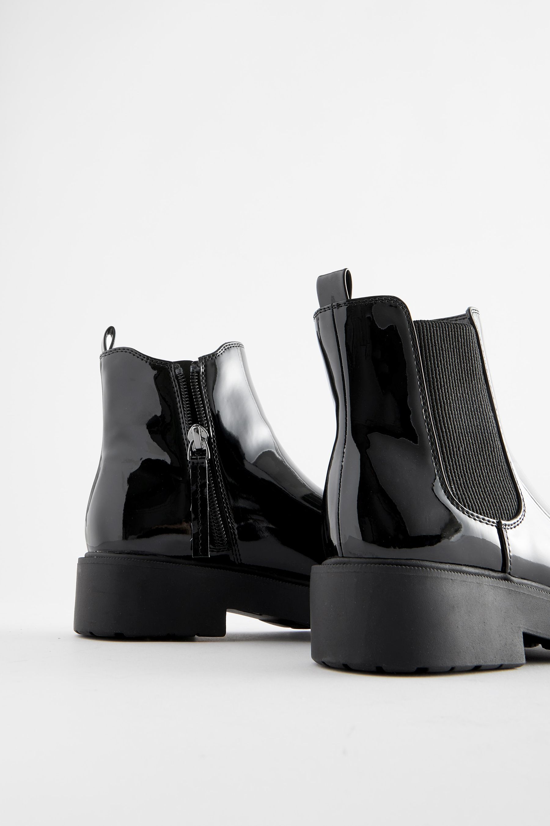 Chunky black top patent boots