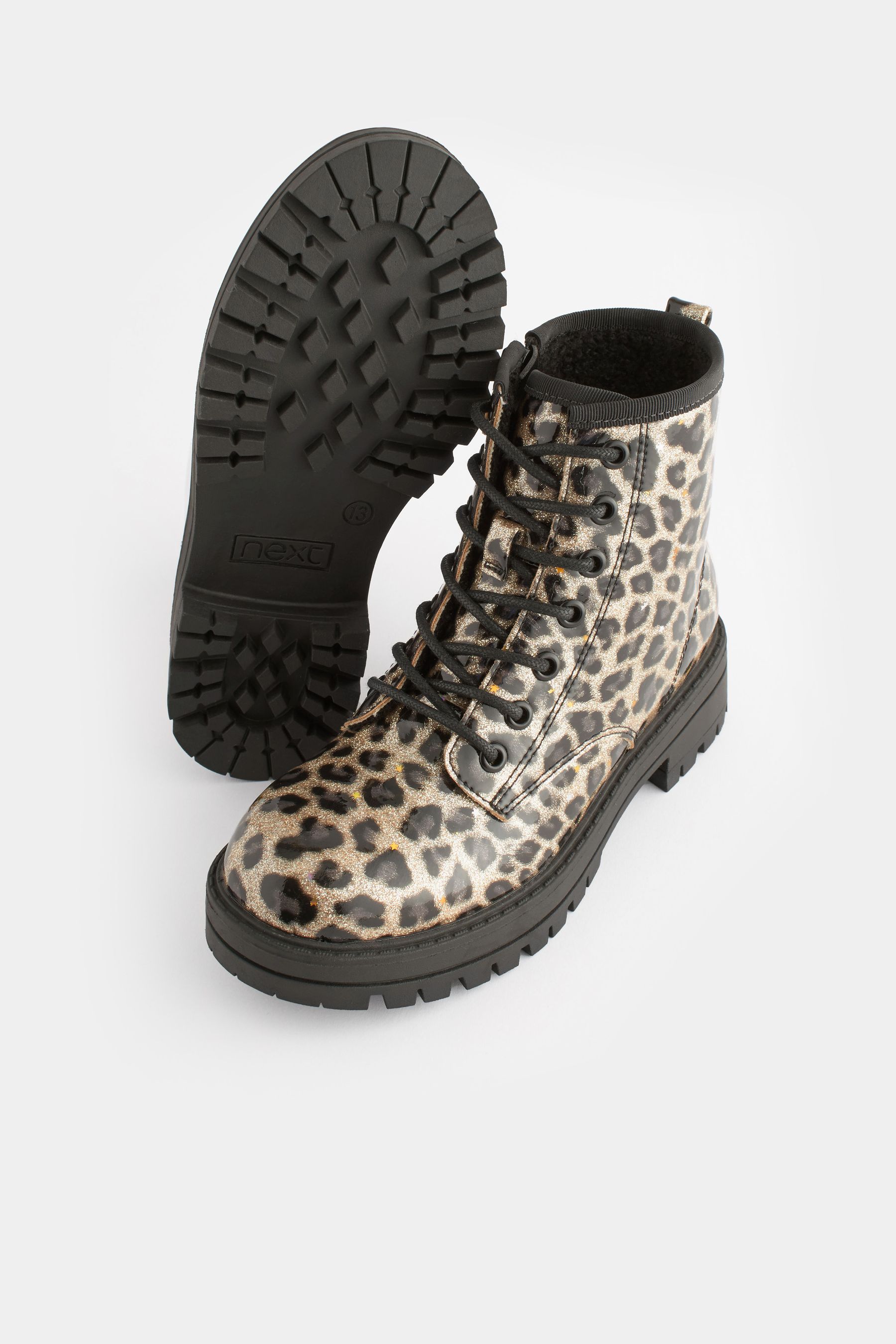 Leopard Print Wide Fit G Warm Lined Lace Up Boots