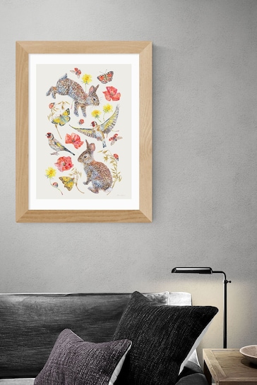 East End Prints White Meadow Birds Bunnies And Butterflies by Becca Boyce Framed Print