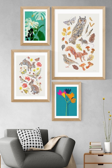 East End Prints White Meadow Birds Bunnies And Butterflies by Becca Boyce Framed Print