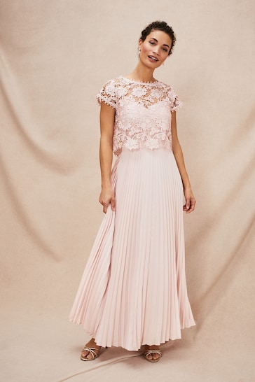 Phase Eight Pink Michelle Lace Pleat Maxi Dress