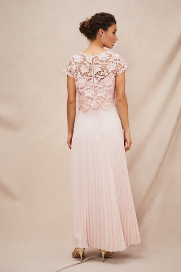Phase Eight Pink Michelle Lace Pleat Maxi Dress