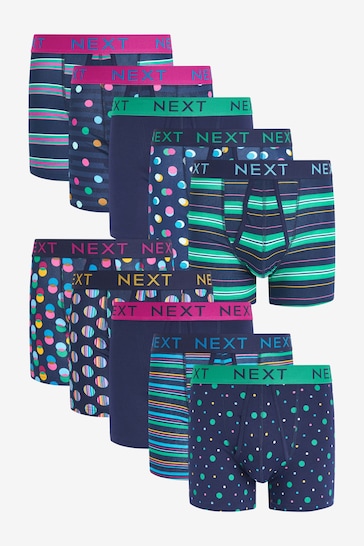 Buy Navy Spot Stripe Cotton 10 pack A-Front Boxers from the Next