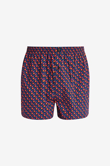 Navy/Burgundy Geo 4 pack Woven Pure Cotton Boxers
