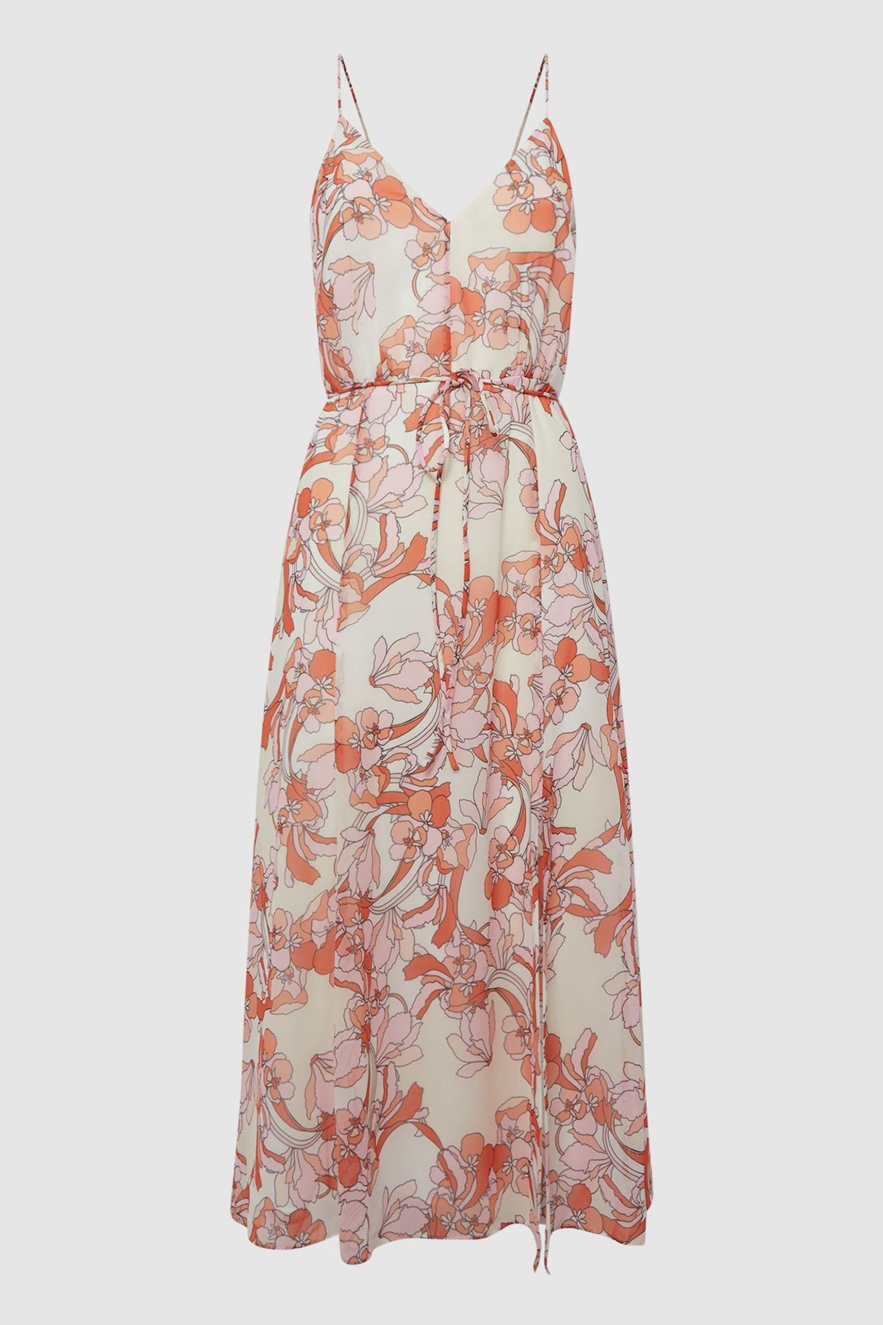 Buy Reiss Pale Pink Pippa Floral Printed Midi Dress from the