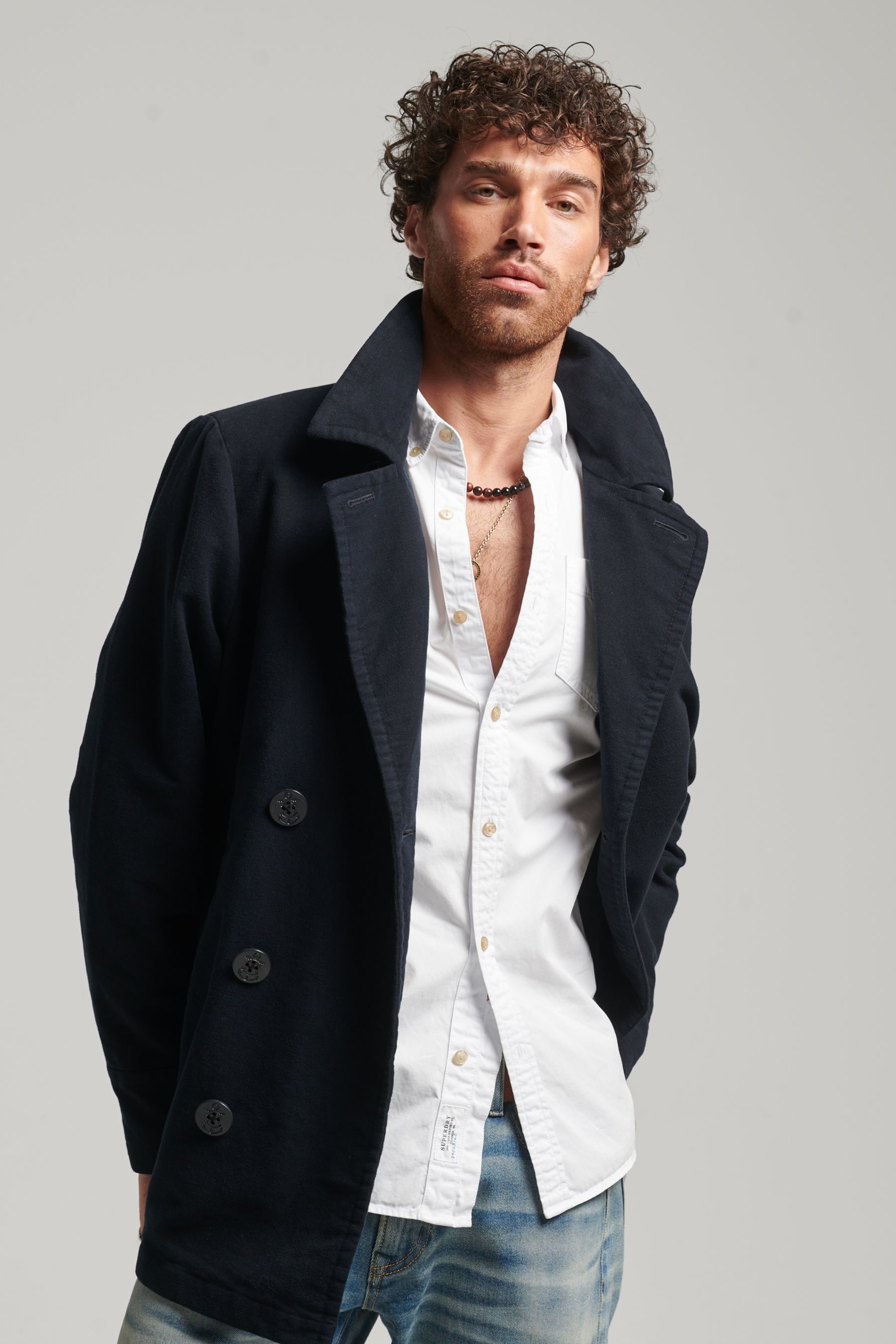 Buy Superdry Blue Merchant Moleskin Pea Coat from the Next UK