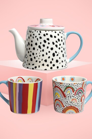 Eleanor Bowmer Rainbow Teapot & Set Of Two Mugs