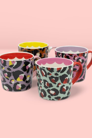 Eleanor Bowmer Set of 4 Red Leopard Print Mugs