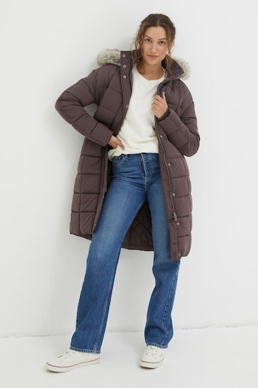 FatFace Purple Sienna Quilted Mid Length Coat