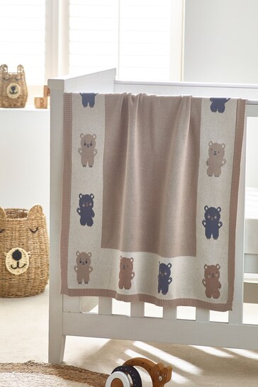 Natural Teddy Bear Baby 100% Cotton Knitted Blanket