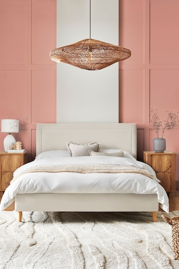 Soft Velvet Natural Oyster Harman Upholstered Bed Bed Frame