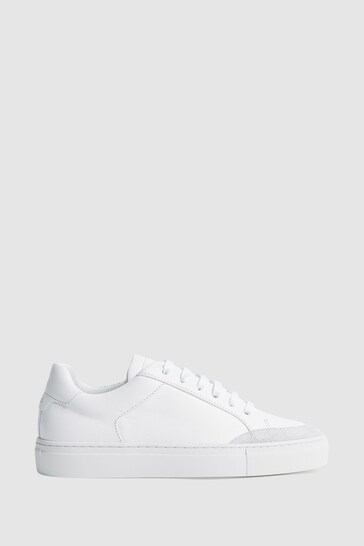 Reiss White Ashley Perf Leather Low Top Trainers