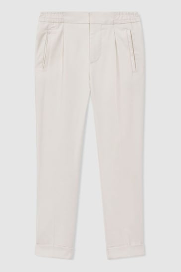 Reiss Ecru Brighton Senior Relaxed Elasticated Trousers with Turn-Ups