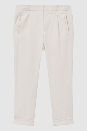 Reiss Ecru Brighton Junior Relaxed Elasticated Trousers with Turn-Ups