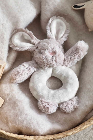 Natural Faux Fur Bunny Baby Rattle