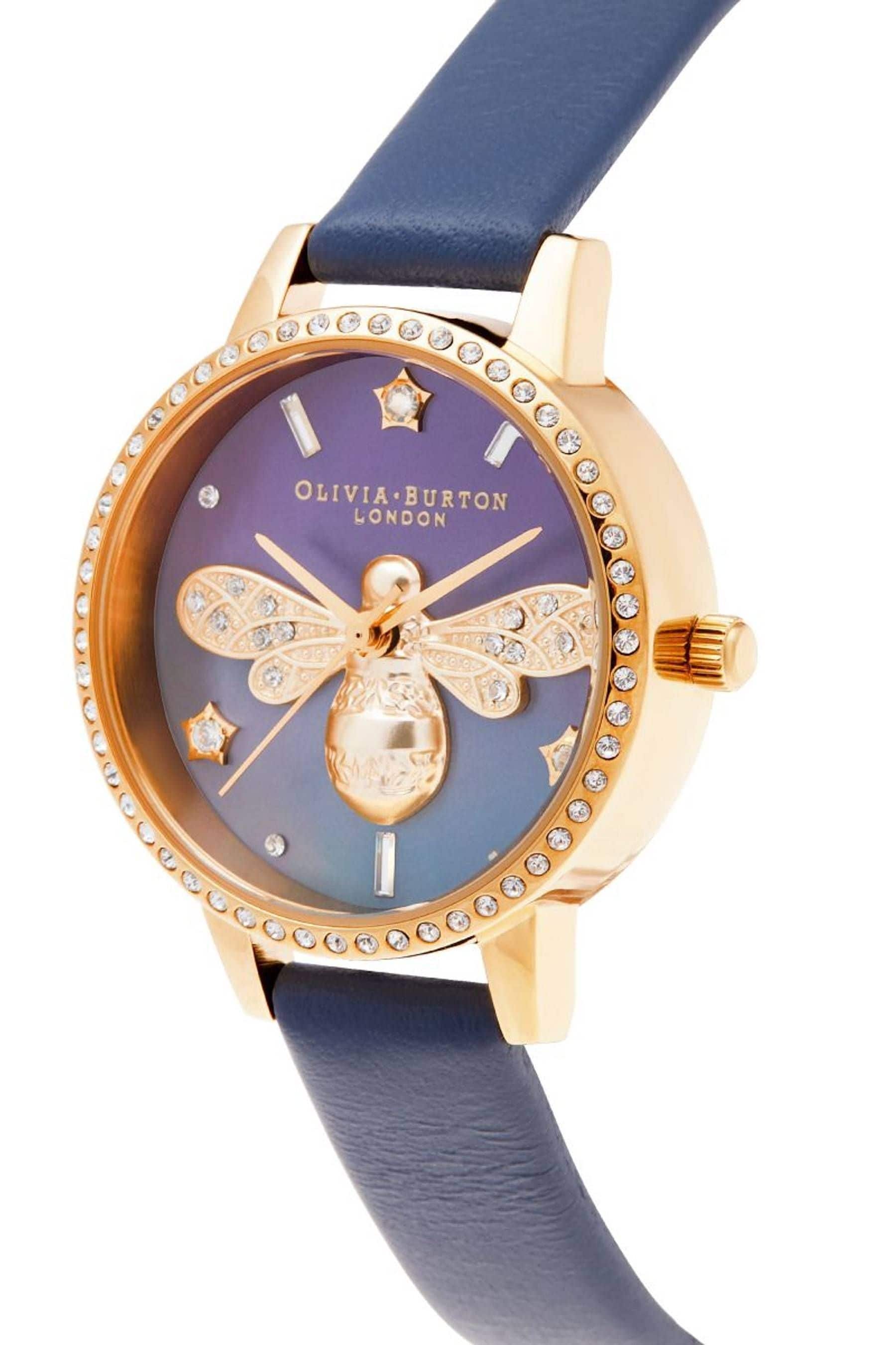 Buy Olivia Burton Ladies Midi Dial Navy Blue Gold Sparkle Bee Watch from the Next UK online shop