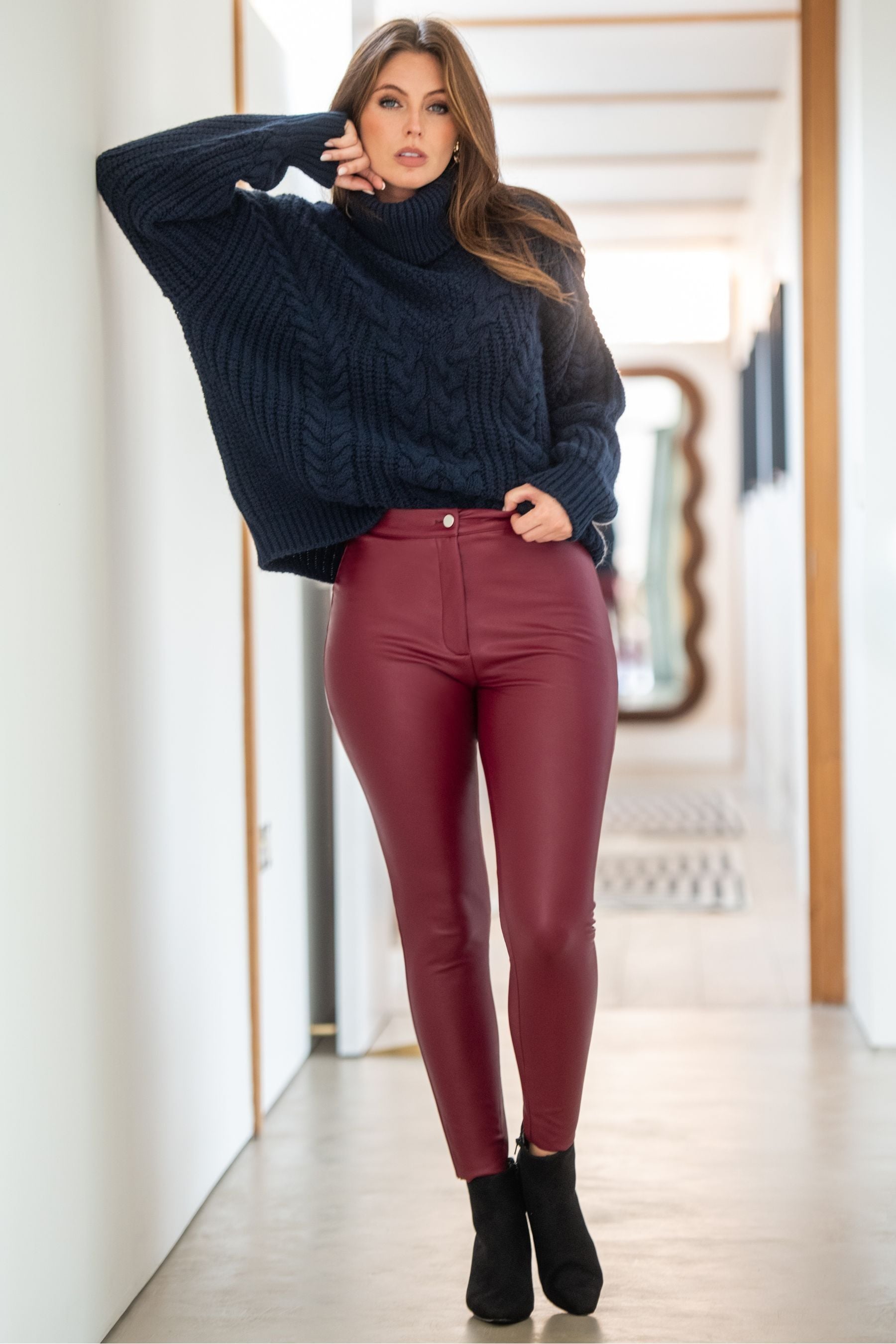 Burgundy skinny trousers hotsell