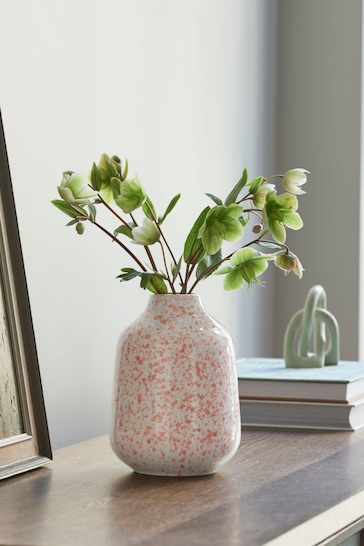 Nina Campbell Coral Pink Meadow Splatter Glaze Vase